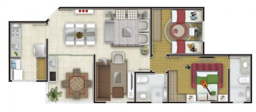 2 quartos - Sala estendida